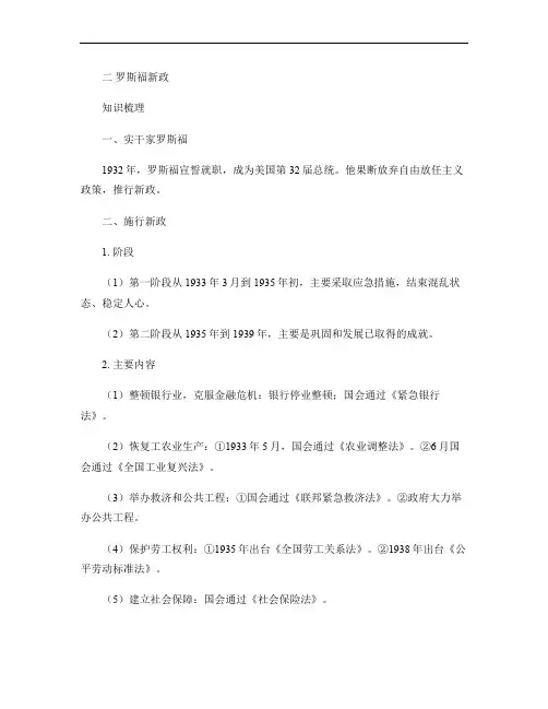 高中历史专题六罗斯福新政与当代资本主义2罗斯福新政知识导航