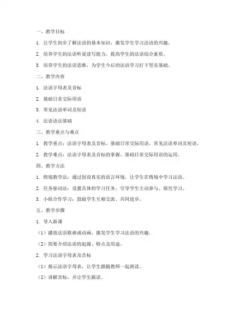 小学法语备课教案万能模板