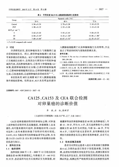 CA125、CA153及CEA联合检测对卵巢癌的诊断价值