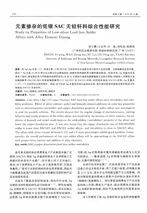 元素掺杂的低银SAC无铅钎料综合性能研究
