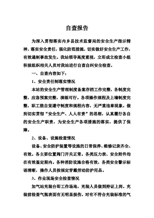 内乡县马山液化气站自查报告