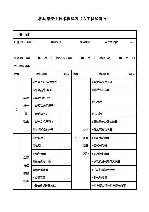 机动车安全技术检验表.(人工检验部分)doc