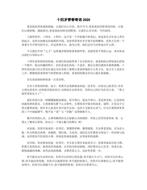 十四岁青春寄语2020