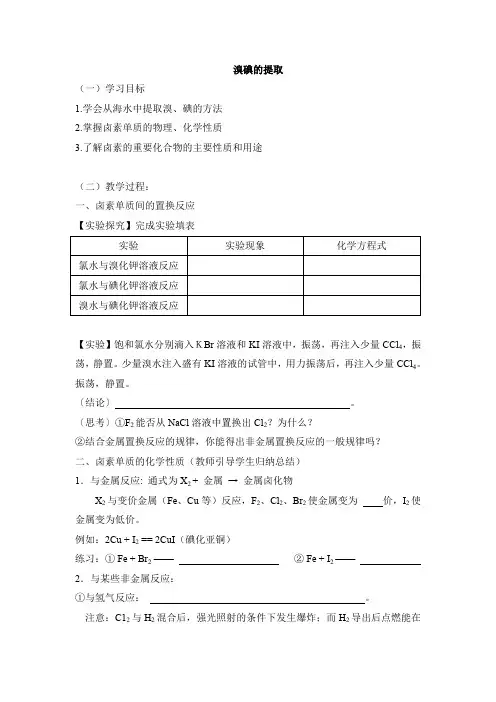 苏教版高中化学必修一《溴碘的提取》【创新学案】