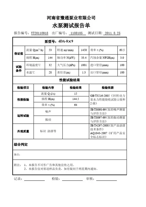 水泵测试报告