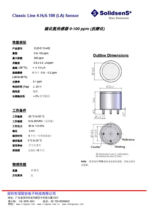 Solidsens速丽德硫化氢传感器 4H2S-100(抗醇化)