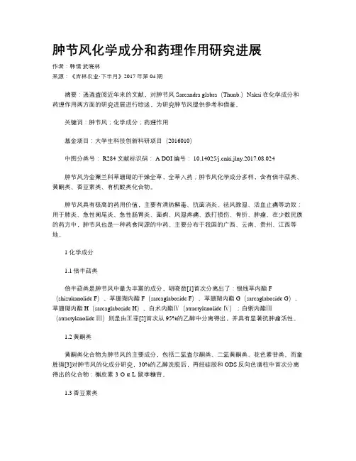 肿节风化学成分和药理作用研究进展