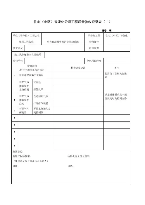 住宅小区智能化分项工程质量验收记录表Ⅰ.