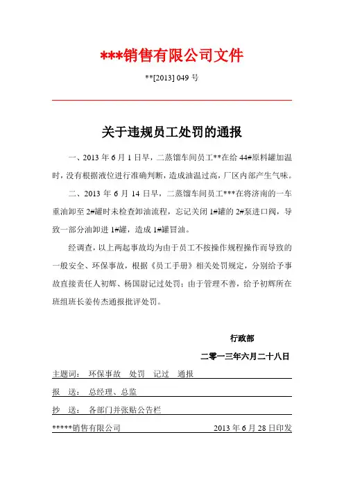 关于违规处罚通报