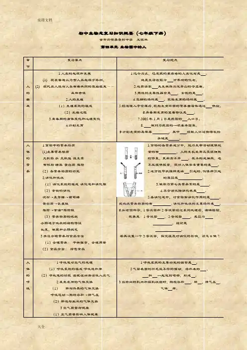 初中生物总复习知识概要(七年级下册)