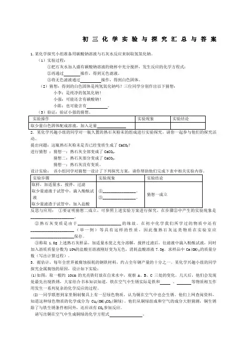 初中化学实验探究题及答案