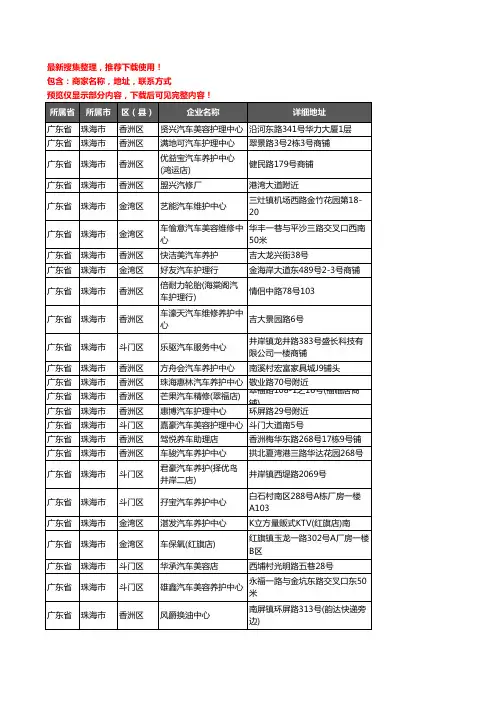新版广东省珠海市汽车保养企业公司商家户名录单联系方式地址大全284家