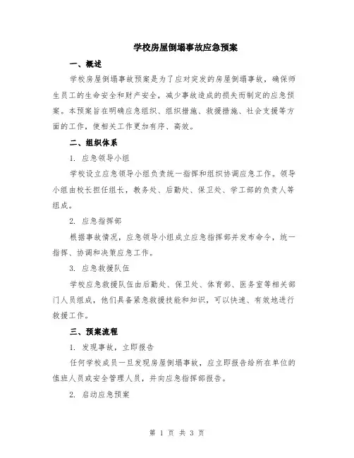 学校房屋倒塌事故应急预案