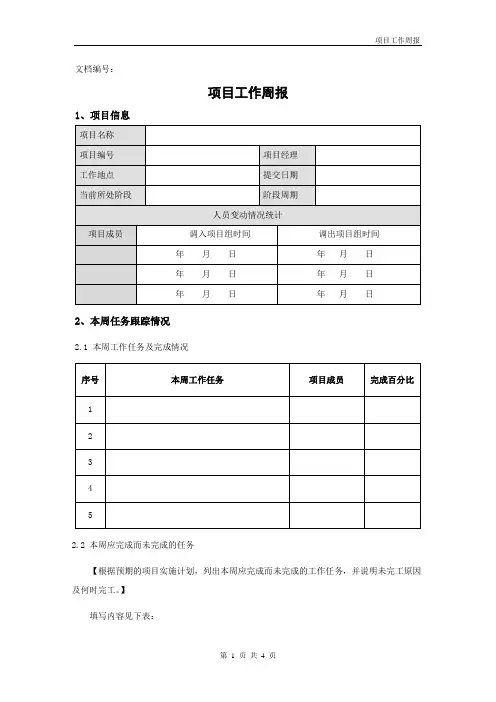 项目工作周报模板 2