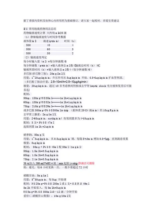 心内科ICU常用抢救药物用法总结