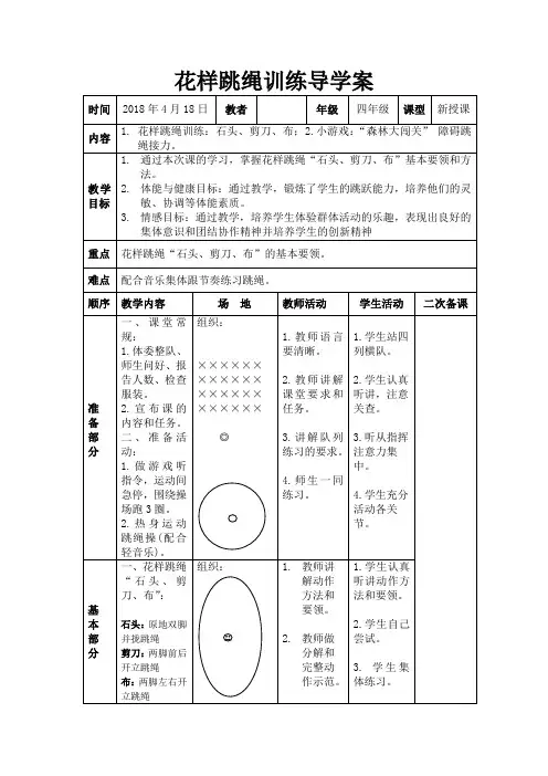 四年级体育教案花样跳绳训练