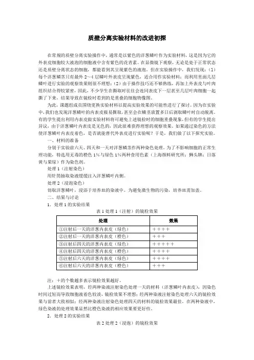 人教课标版高中生物必修1第4章质壁分离实验材料的改进初探