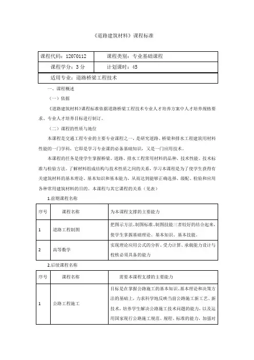 《道路建筑材料》课程标准