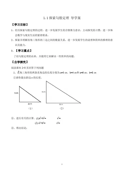 北师大版八年级上册1.1探索勾股定理学案
