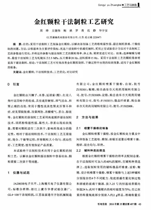 金红颗粒干法制粒工艺研究