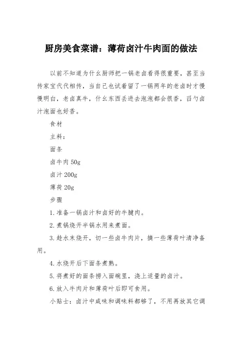 厨房美食菜谱：薄荷卤汁牛肉面的做法