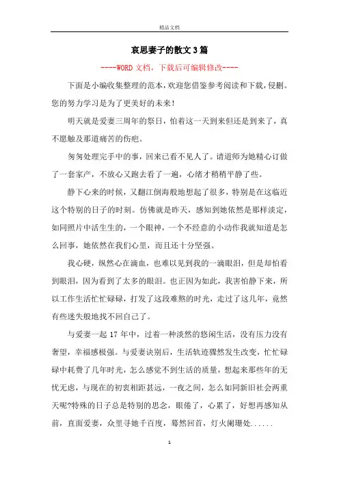 哀思妻子的散文3篇