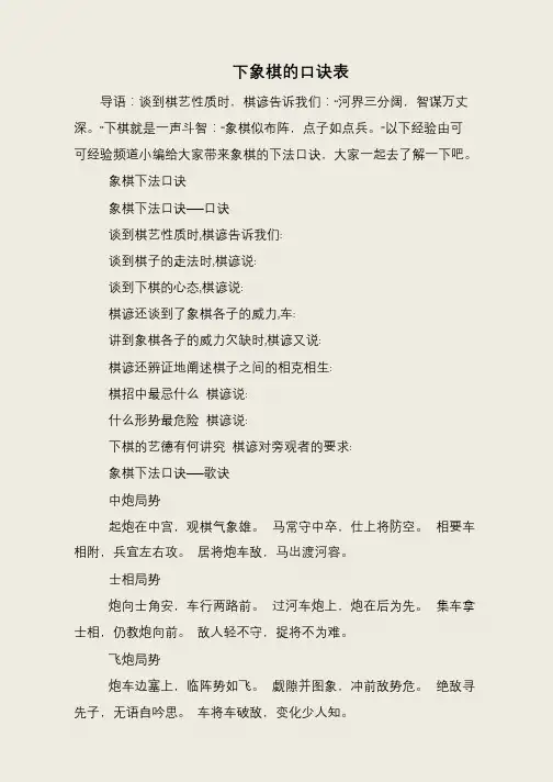 下象棋的口诀表