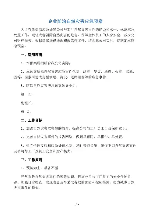 企业公司自然灾害应急预案