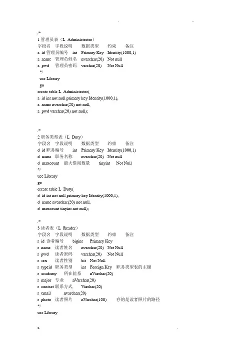 图书管理系统--创建数据库和表