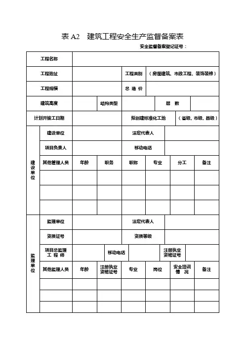 建筑工程安全生产监督备案表