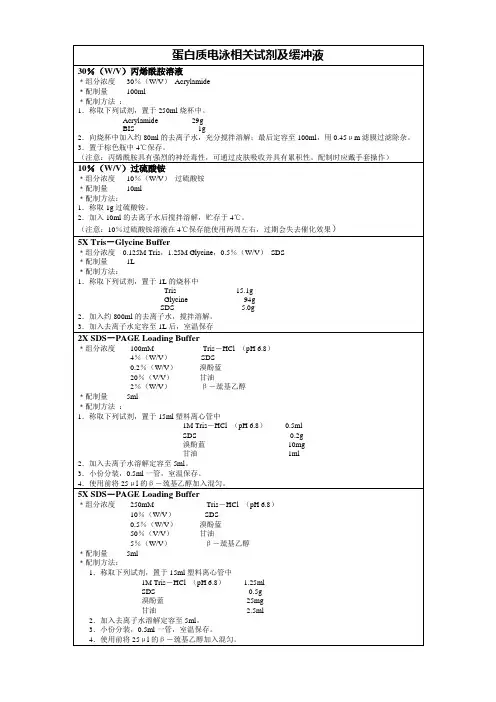 蛋白质电泳相关试剂及缓冲液