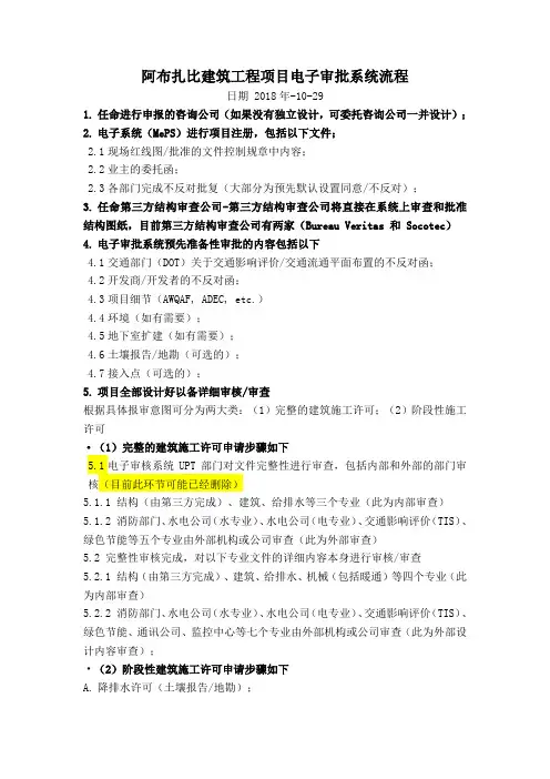 阿联酋阿布扎比建筑工程项目电子审批系统流程