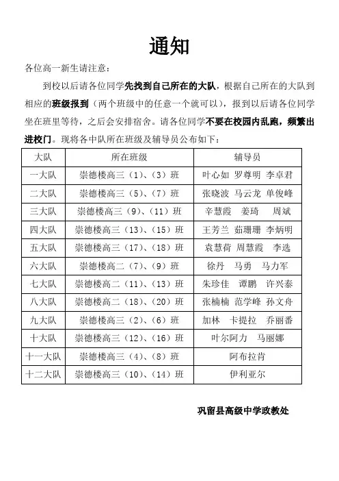 新生报到通知