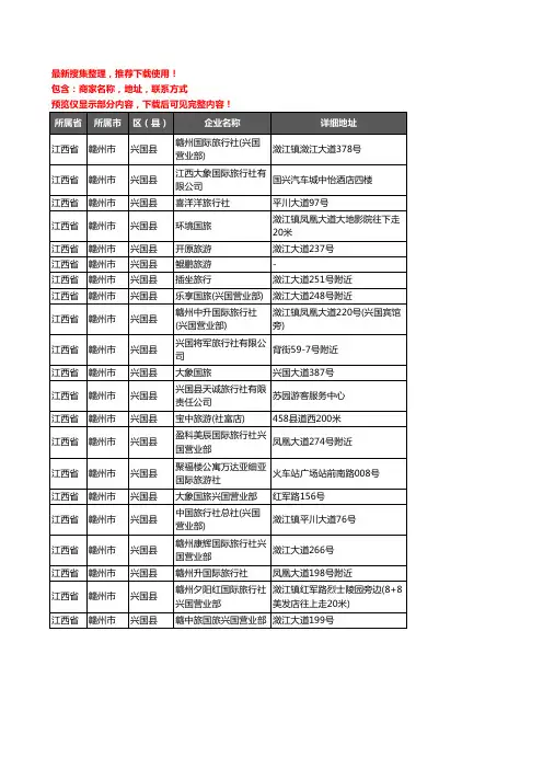 新版江西省赣州市兴国县旅行社企业公司商家户名录单联系方式地址大全21家