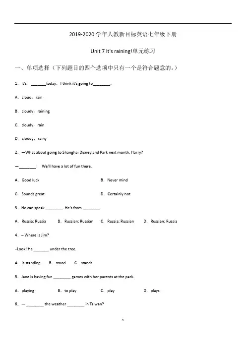 人教新目标英语七年级下册Unit 7 It's raining!单元练习