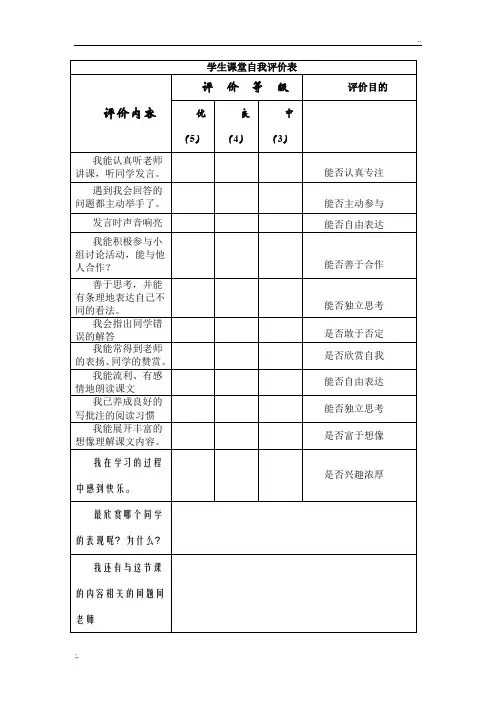 学生课堂自我评价表 (2)