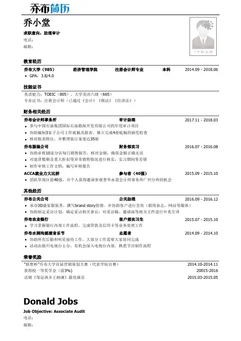 审计岗位简历模板(中英文简历模板)