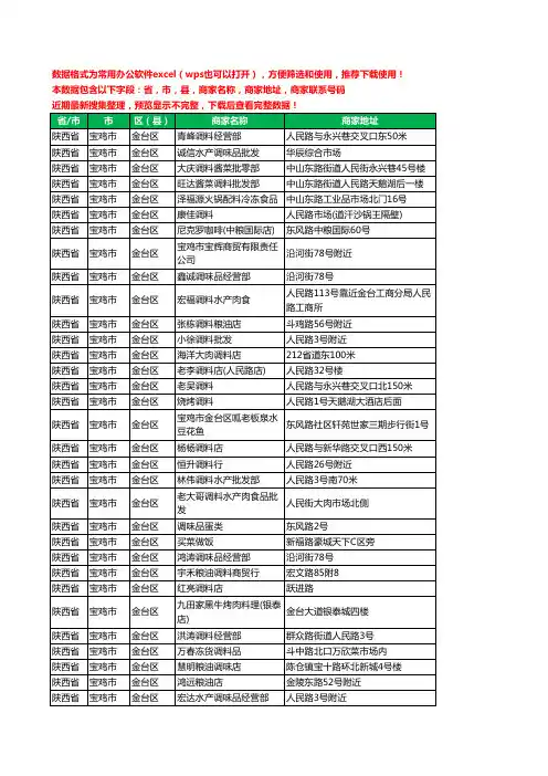 新版陕西省宝鸡市金台区调料工商企业公司名录名单黄页大全45家