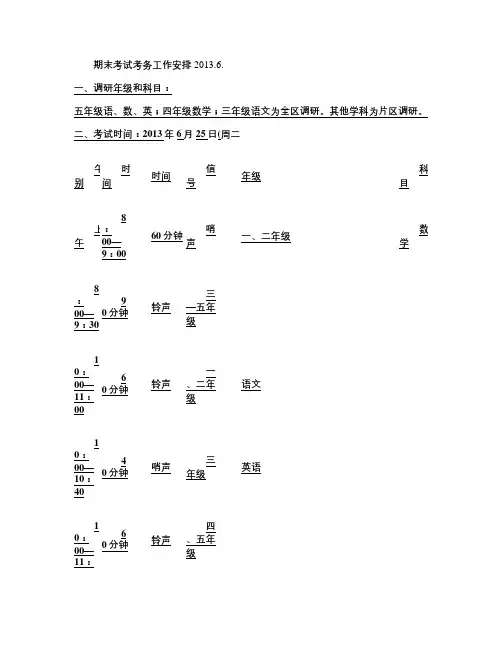 期末考试考务工作安排 20136.