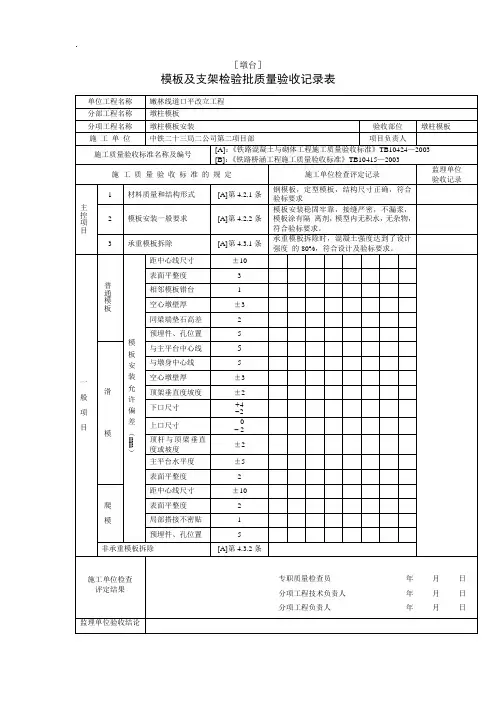 模板及支架检验批质量验收记录表(完成)