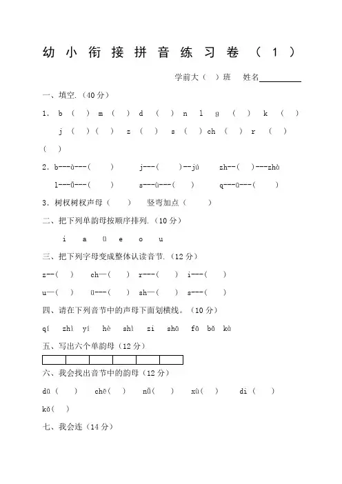 幼小衔接拼音练习卷新编