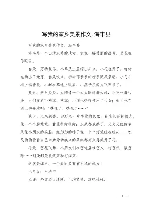 写我的家乡美景作文,海丰县