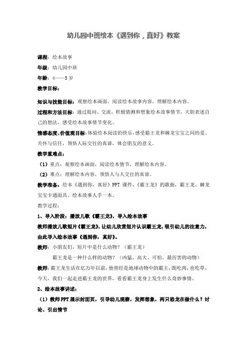 幼儿中班幼儿语言绘本教学设计《遇到你真好》