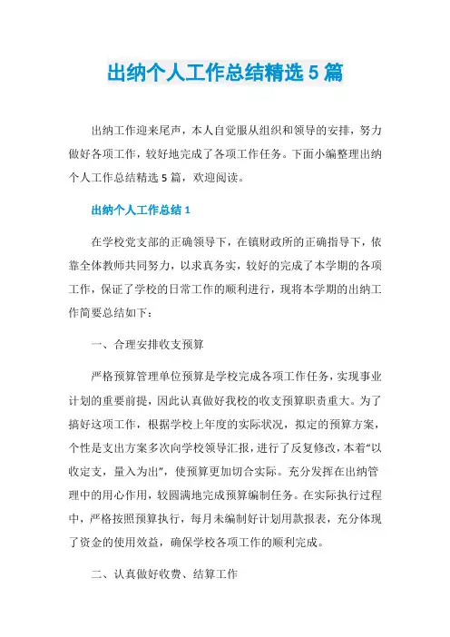 出纳个人工作总结精选5篇