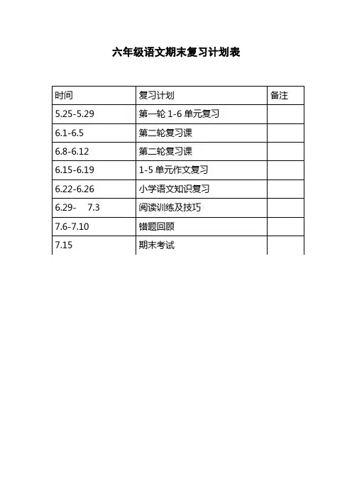 统编版六年级语文复习计划表