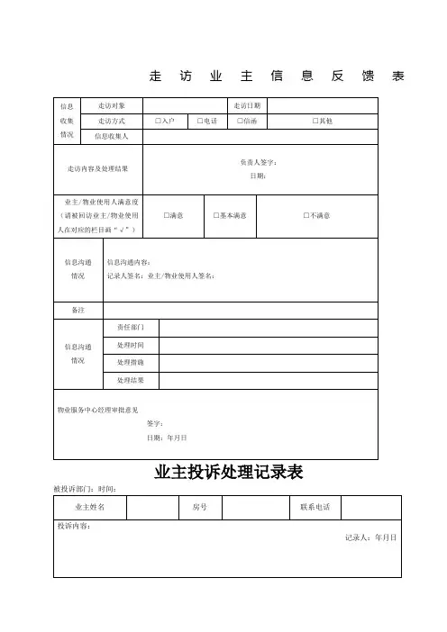 物业客服部工作表格大全