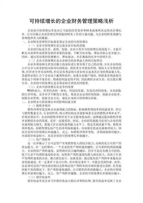 可持续增长的企业财务策略