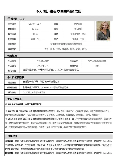 个人简历模板空白表格简洁版