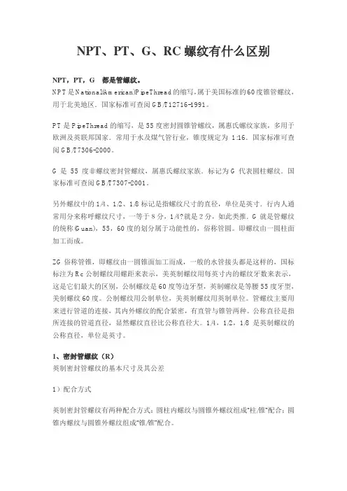 NPT、PT、G、RC螺纹有什么区别 2