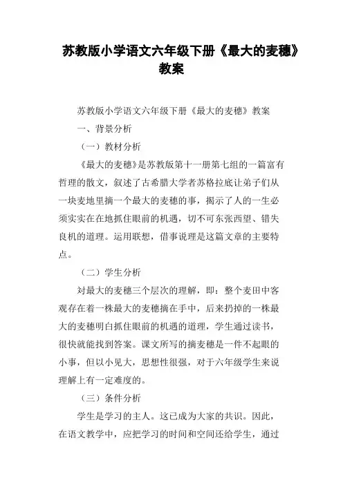 苏教版小学语文六年级下册《最大的麦穗》教案